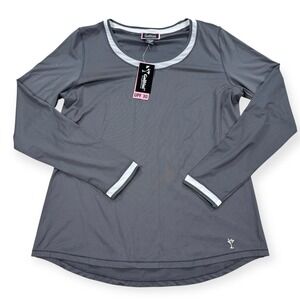 Golftini Shirt Women's Large Charcoal Mesh Golf Polo Long Sleeve Performance NWT
